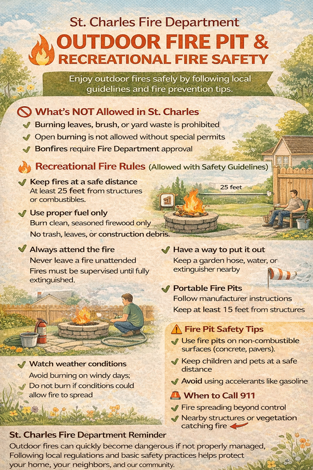 A graphic with information about outdoor fires and rules related specifically to St. Charles.