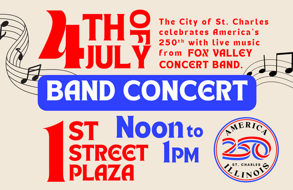 A graphic promoting a band concert on the Fourth of July for America's 250th.