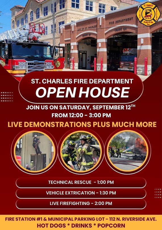 A flyer featuring images of firefighters in action to promote an open house event in September.