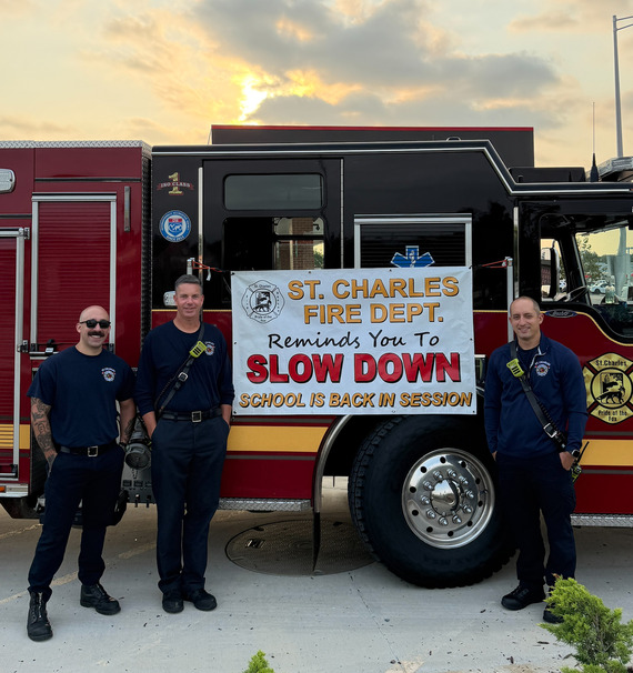 Firefighters participate in "Slow Down" campaign during back to school in August. 