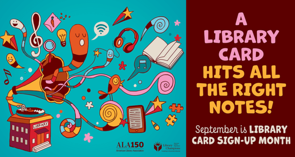 A graphic promoting library card signups in September.