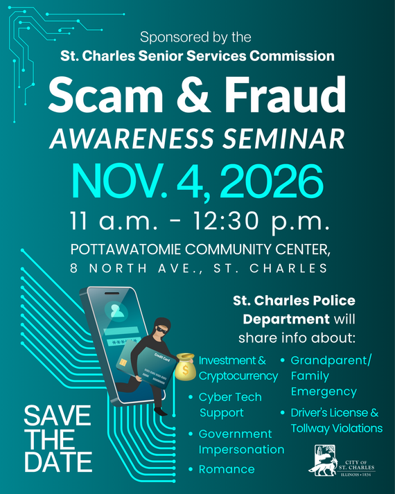 Fraud and scam awareness event flyer.