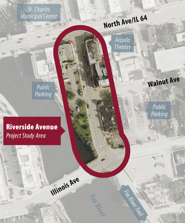 A map with a cutout of the Riverside Avenue Cooridor