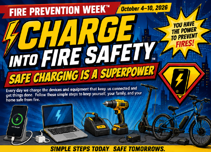 A flyer with safety tips on how to charge devices properly to prevent fires.