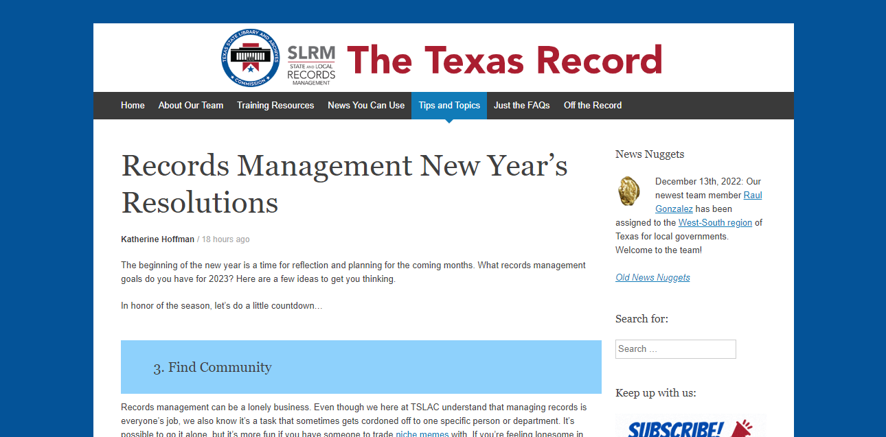 RM New Year's Resolutions webpage