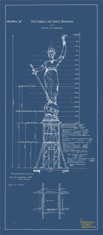 Schematics for Lady Victory, the figure atop the Indiana Soldiers and Sailors Monument