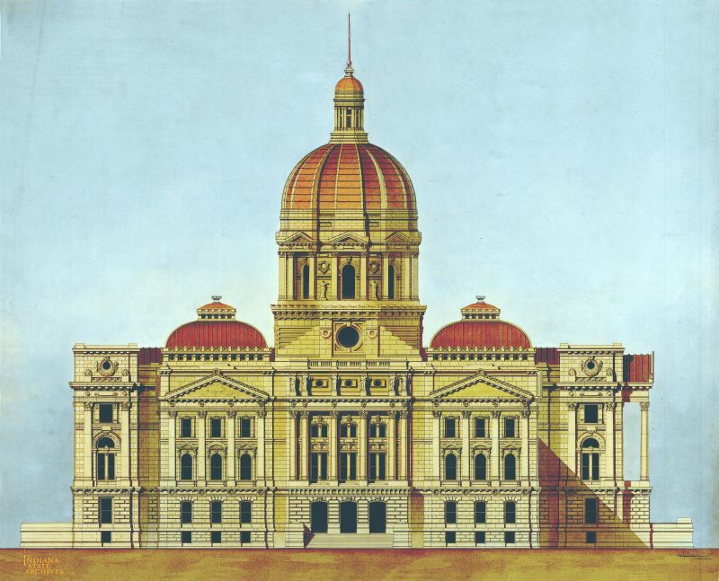 Artist rendering in color of the Indiana Statehouse