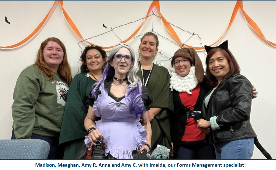 W472 Staff Halloween Picture: Madison, Meaghan, Amy R, Anna, Amy C, Imelda