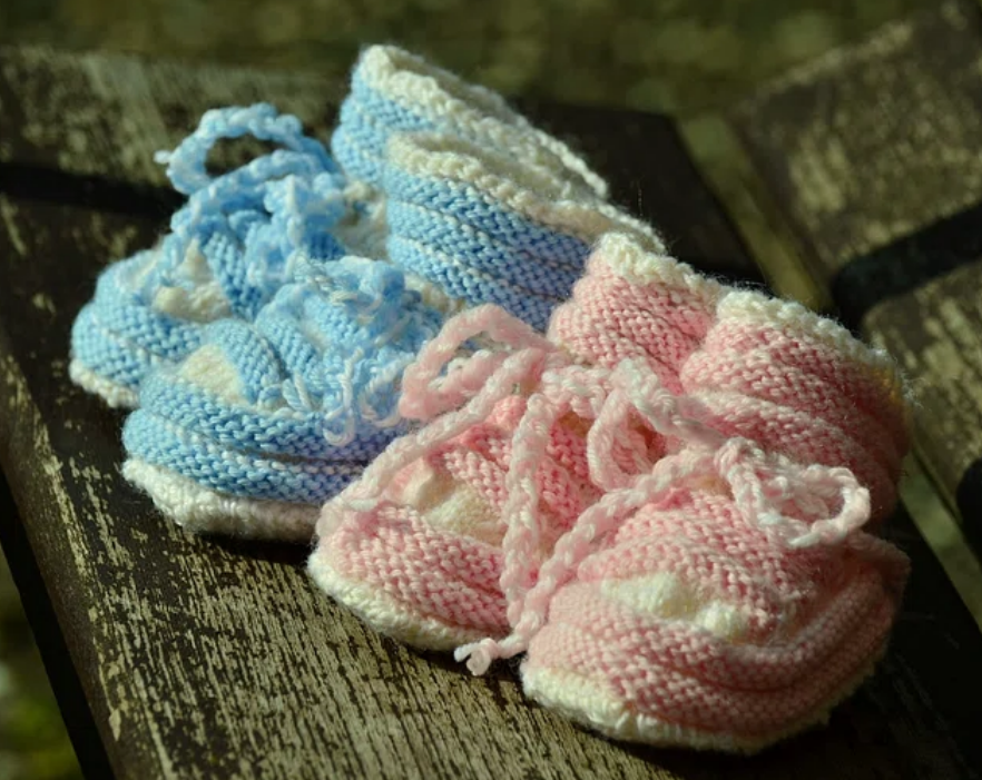 blue and pink baby booties