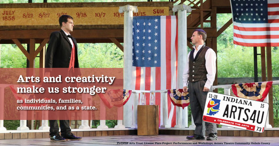 Image of actors with text- "Arts and creativity make us stronger as individuals, families, communities, and as a state."