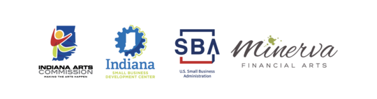 Indiana Arts Commission, Indiana Small Business Development Center, and Minerva Financial Arts Logos