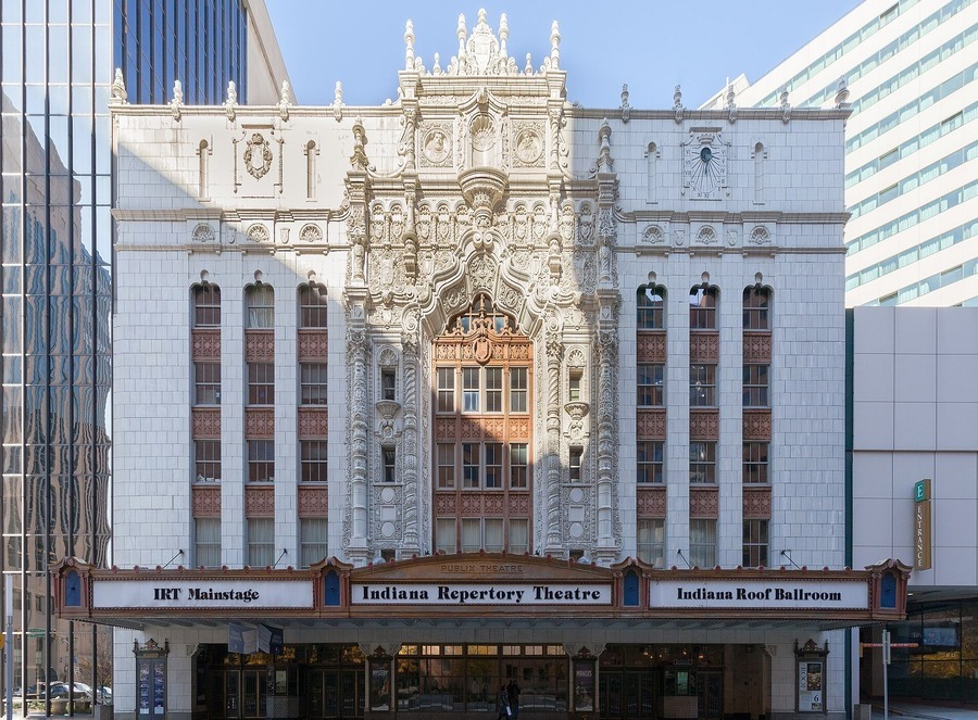 front of the indiana repetory theatre building 