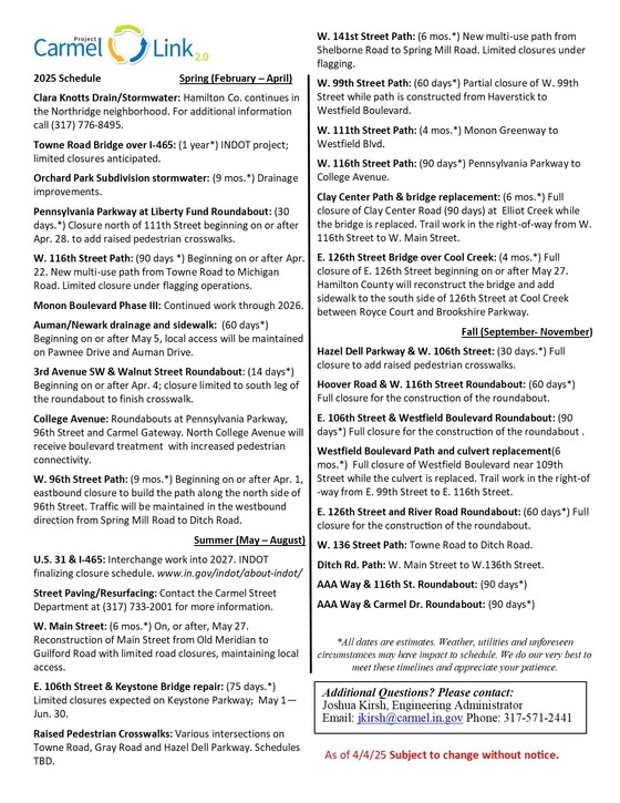 2025 Construction Schedule