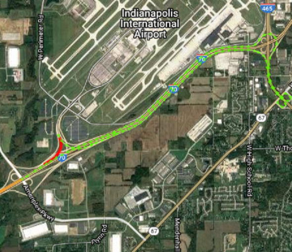 IND Airport Ramp to I-70 West CLOSURE MAP