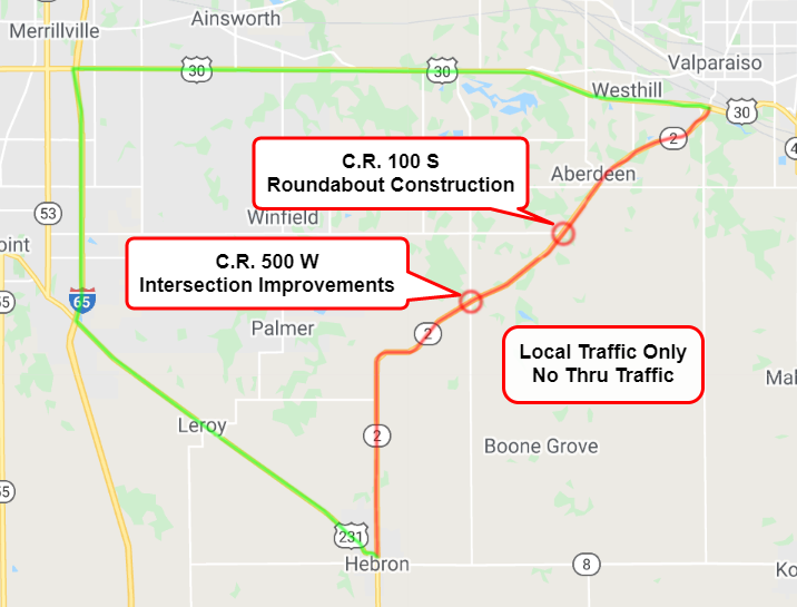 Indiana Road Construction Map Road Closure Scheduled For Sr 2 Between Us 30 And Us 231
