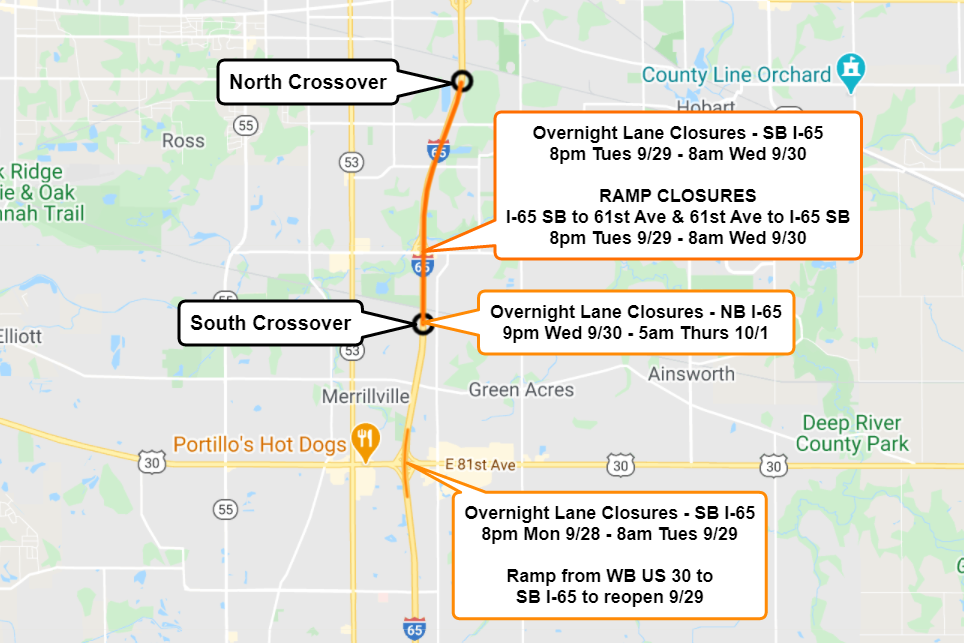 Directions To 65 North I-65 To Have Overnight Lane Closures In Lake County Next Week