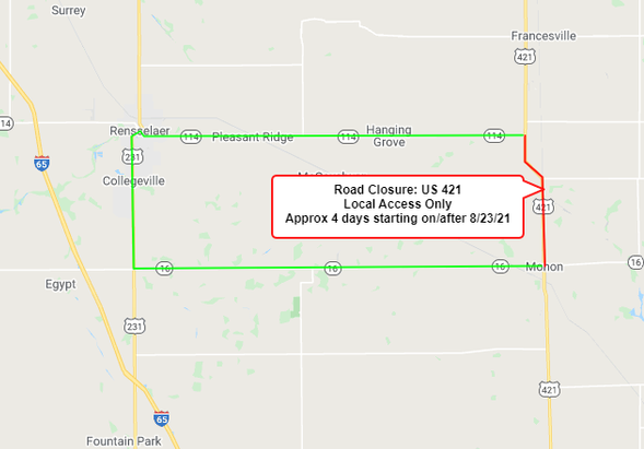 Road closure planned for U.S. 421 seal coating operation on or after Monday, August 23, 2021