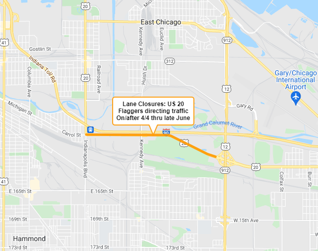 U.S. 20 to have lane closures near East Chicago