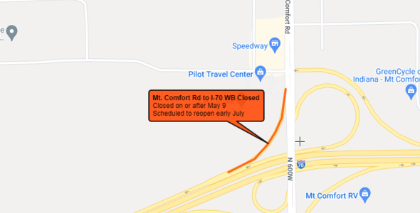 Mt Comfort Rd to I-70 WB Closed
