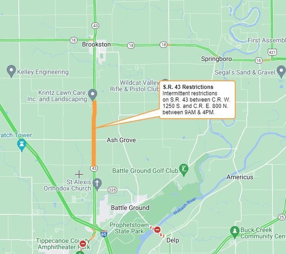 Restrictions on State Road 43 starting June 6 between Battle Ground and