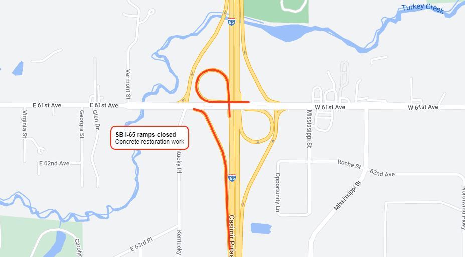 I-65 on-ramps scheduled to close for concrete construction