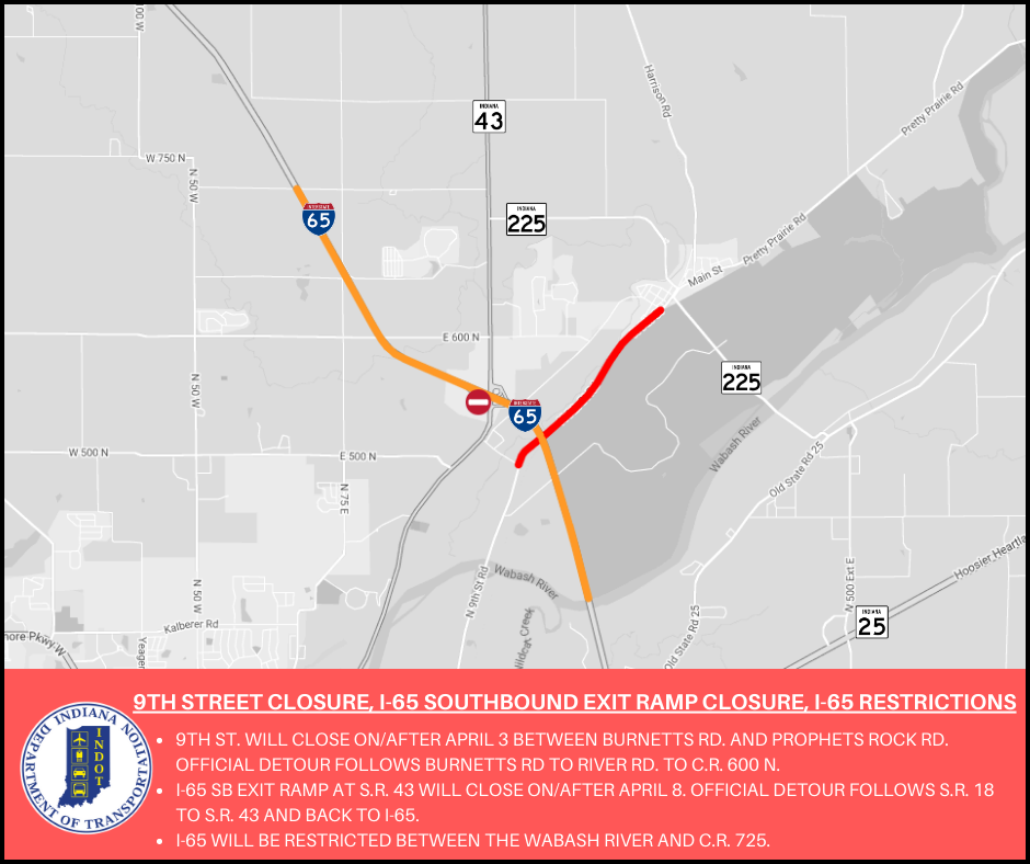 Upcoming 9th Street closure, I-65 southbound exit ramp closure, I-65 ...