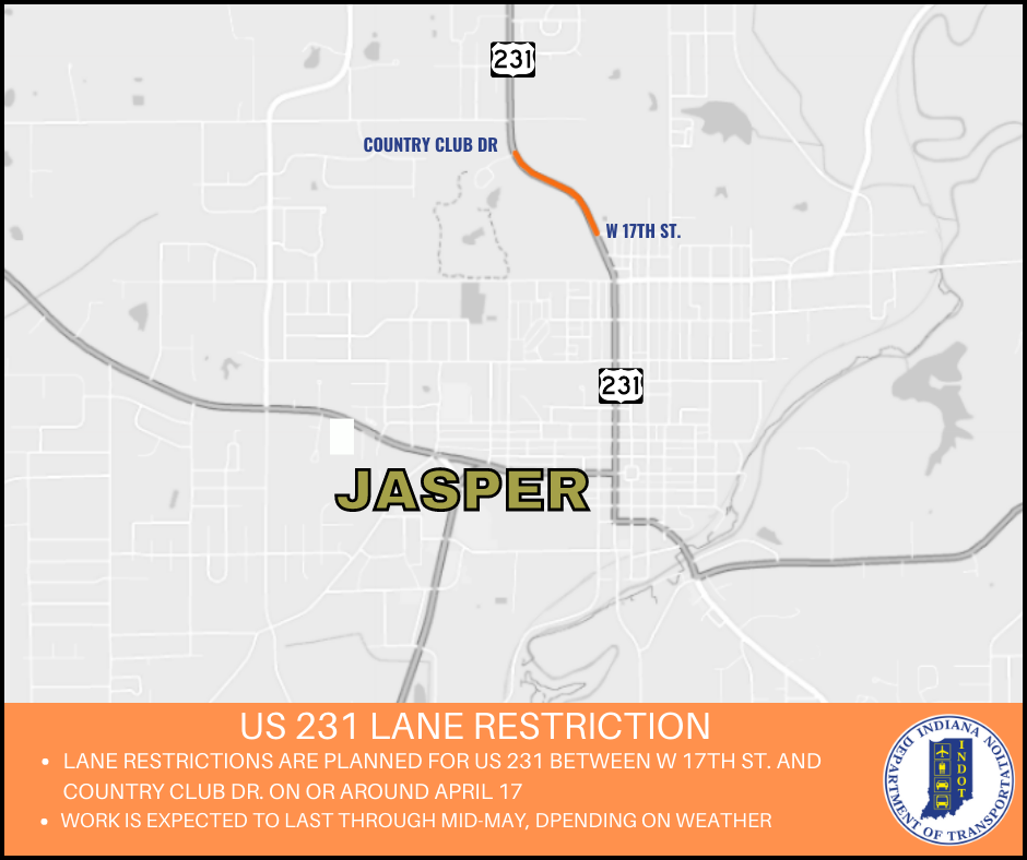 Lane restriction planned for US 231