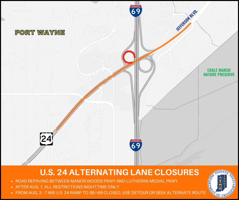 Alternating lane closures planned for U.S. 24