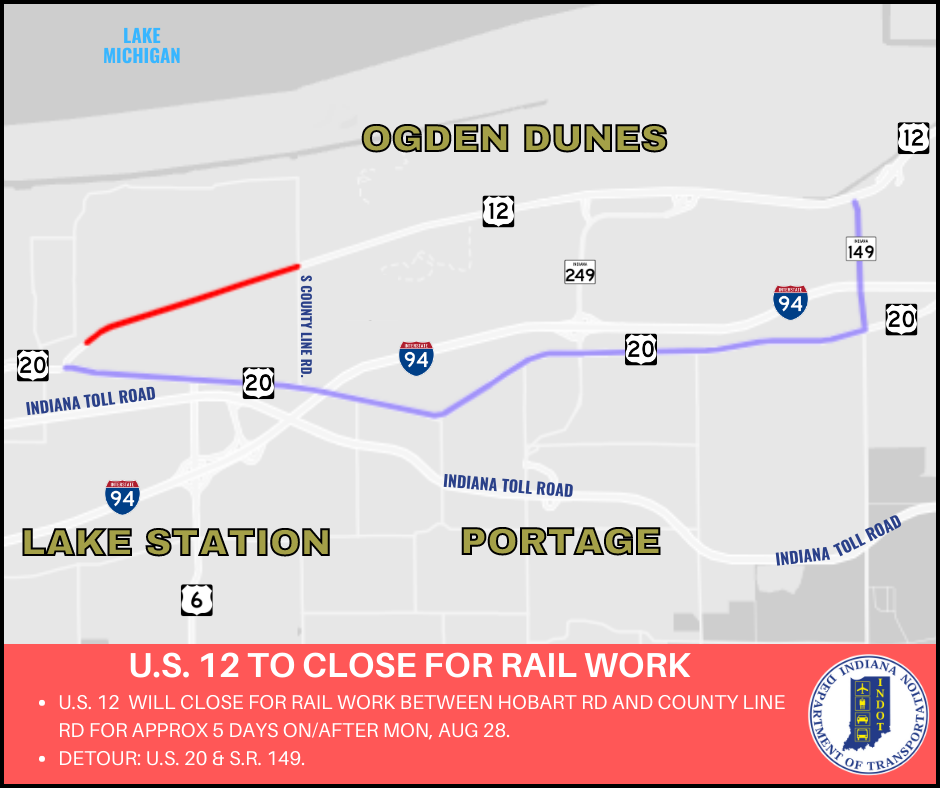 U.S. 12 to close for rail work