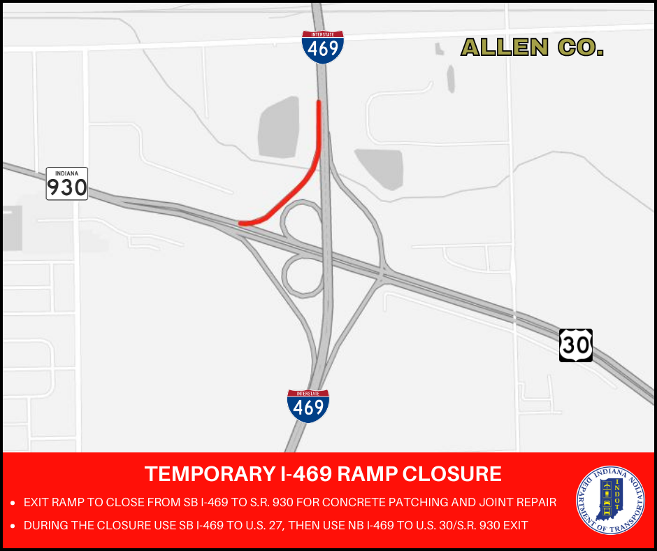 I469 exit ramp to close for concrete patching, joint repair