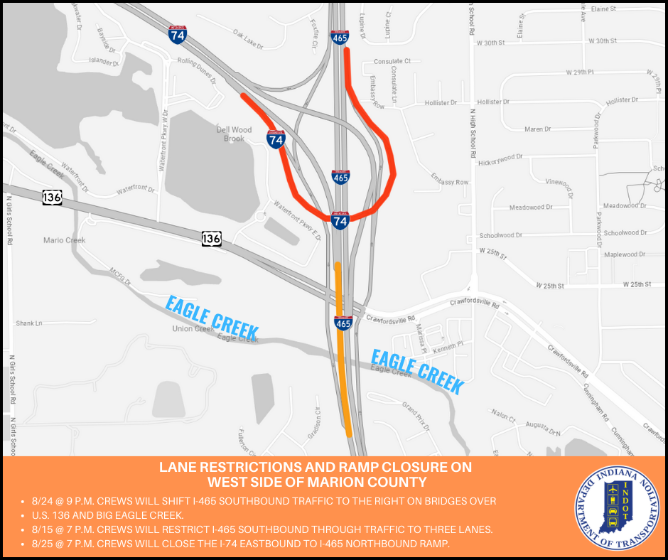 Lane Restrictions and Ramp Closure on West Side of Marion County