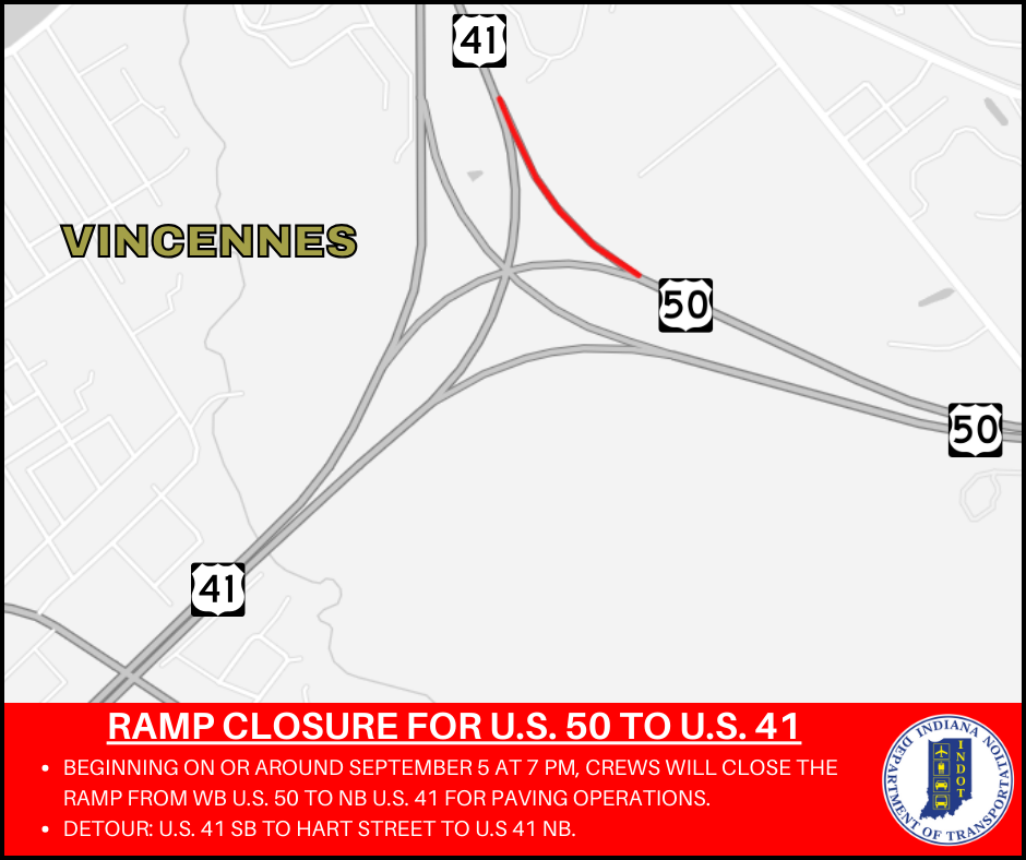 Ramp closure planned for U.S. 50 to U.S. 41