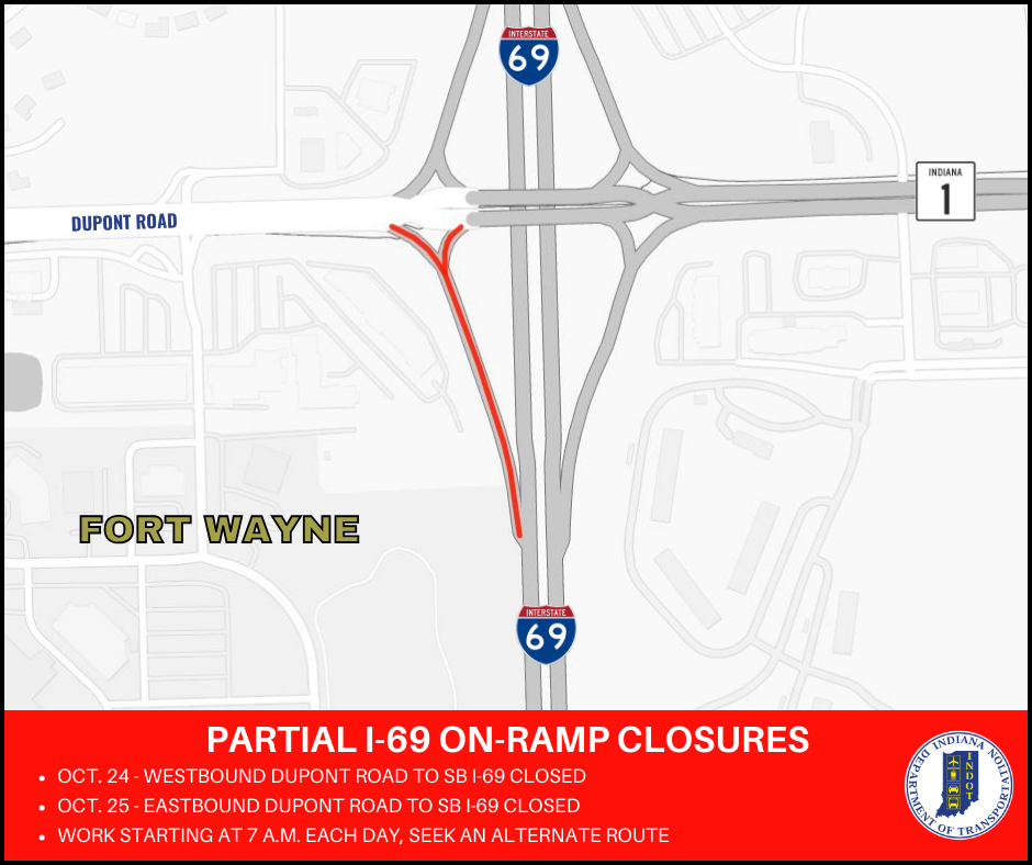 Partial ramp closures planned for paving at I-69 and Dupont Road