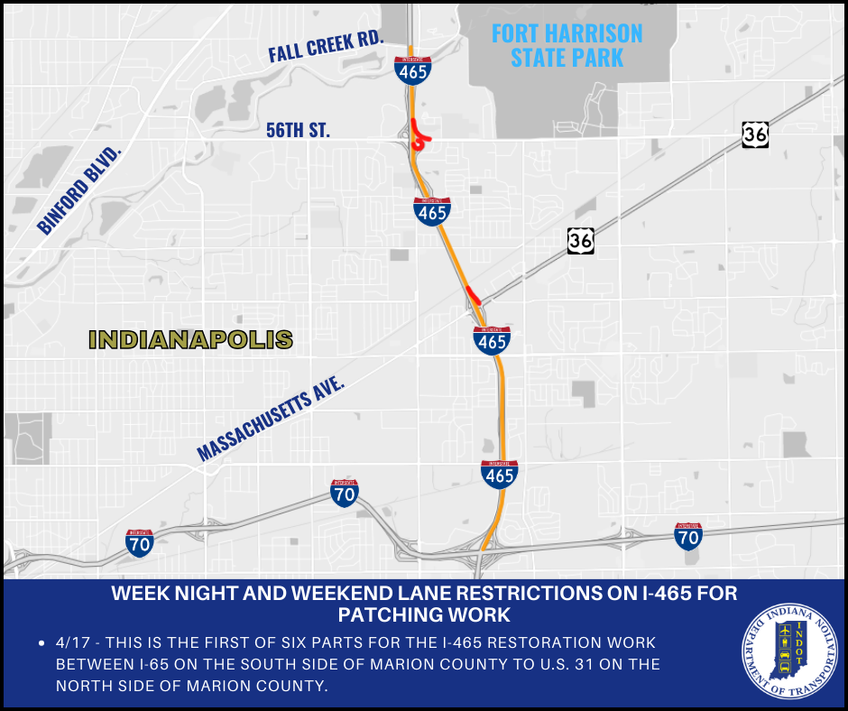 Week Night and Weekend Lane Restrictions on I-465 for Patching Work