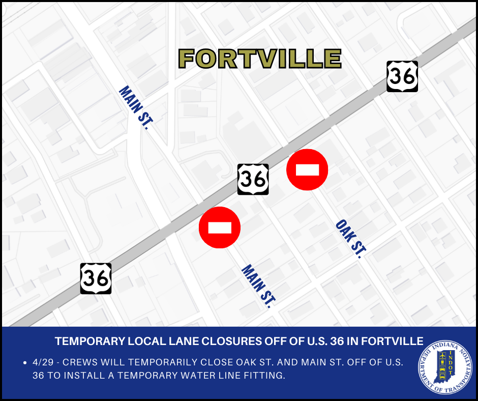 Temporary Local Lane Closures off of U.S. 36 in Fortville