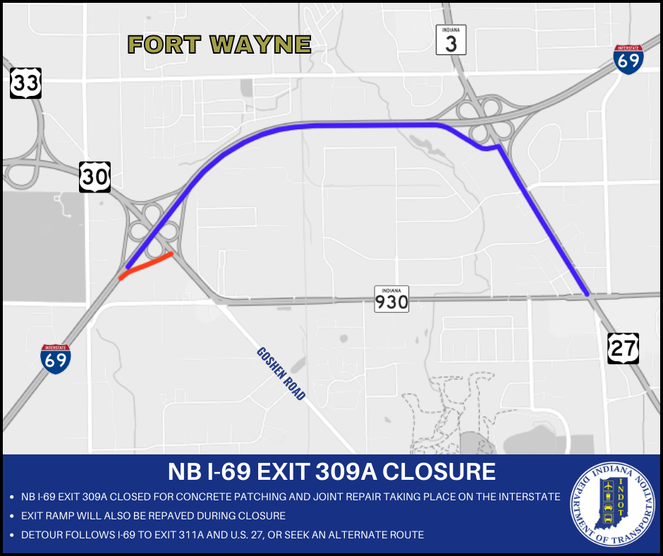 Northbound I-69 exit ramp to close for repaving, ongoing interstate work