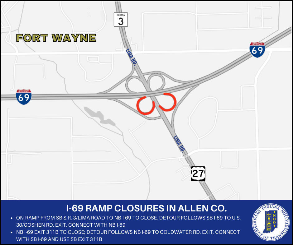 Two I-69 ramps to temporarily close