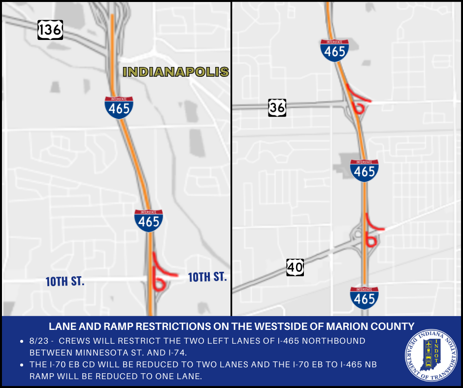 Lane and ramp restrictions on the westside of Marion County