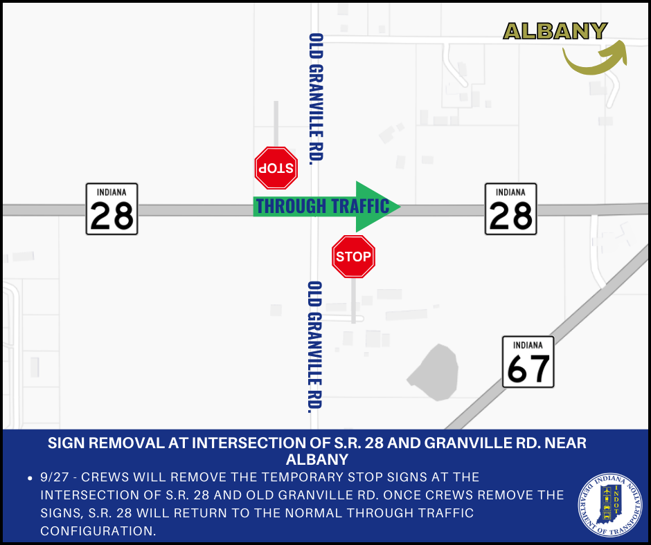 Sign removal at the intersection of S.R. 28 and Granville Rd. near Albany