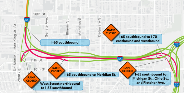 Section of I-65 southbound to close in downtown Indianapolis 