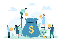 Cartoon image with people and money