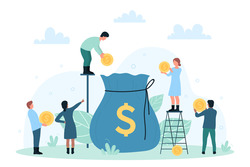 Cartoon image with people and money