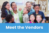 Woman laughing with kids - text reads "meet the vendors"
