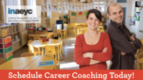 Male and female provider smiling, text reads - Schedule Career Coaching Today