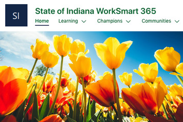 Yellow flowers with State of Indiana Worksmart banner
