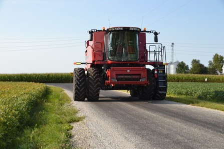 Combine on rural road 