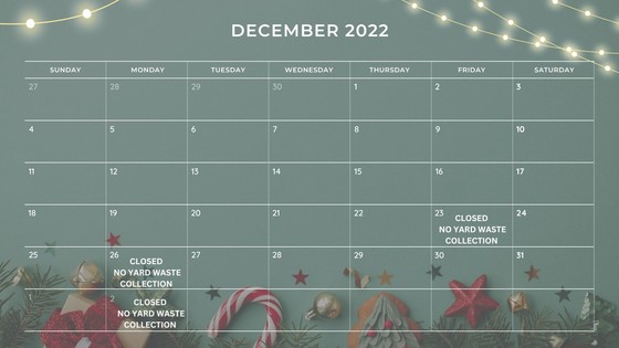 December 2022 Trash Schedule