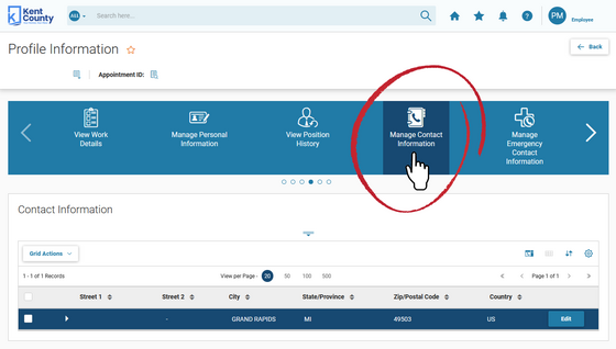 Image about how to Select Manage Contact Information from the carousel of options in Adv4