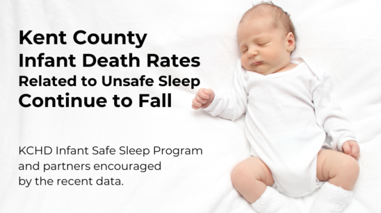 Infant Death Rates related to unsafe sleep continue to fall. Partners encouraged by the recent data. picture of infant sleeping on its back