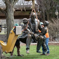 image of John Ball Zoo statue being moved